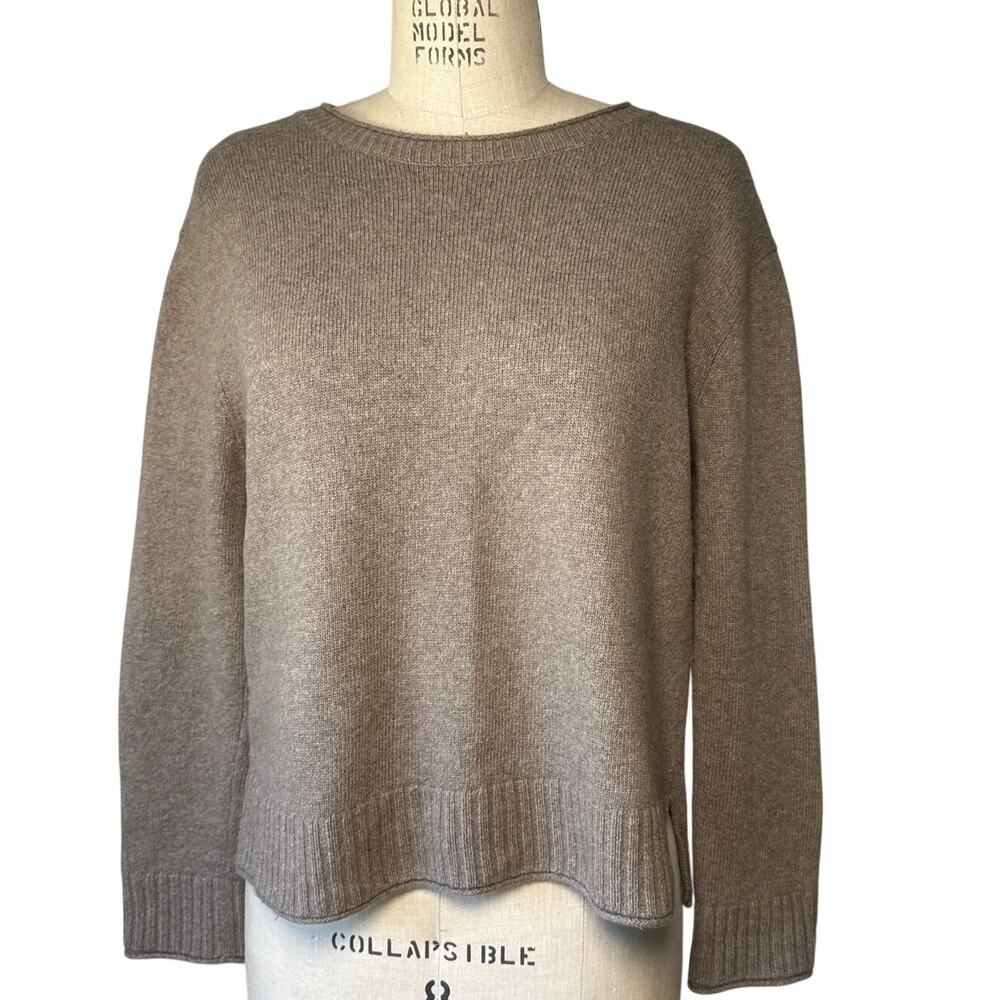 Jenni Kayne Rollneck Everyday Taupe Wool Cashmere Blend Sweater Size Medium